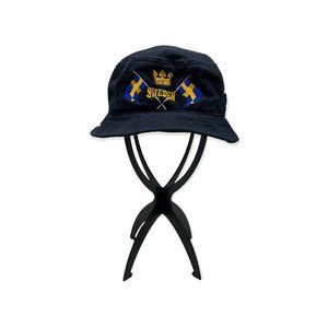 Sweden Solid Black Bucket Hat with Swedish Flags and Crown Small Preowned
